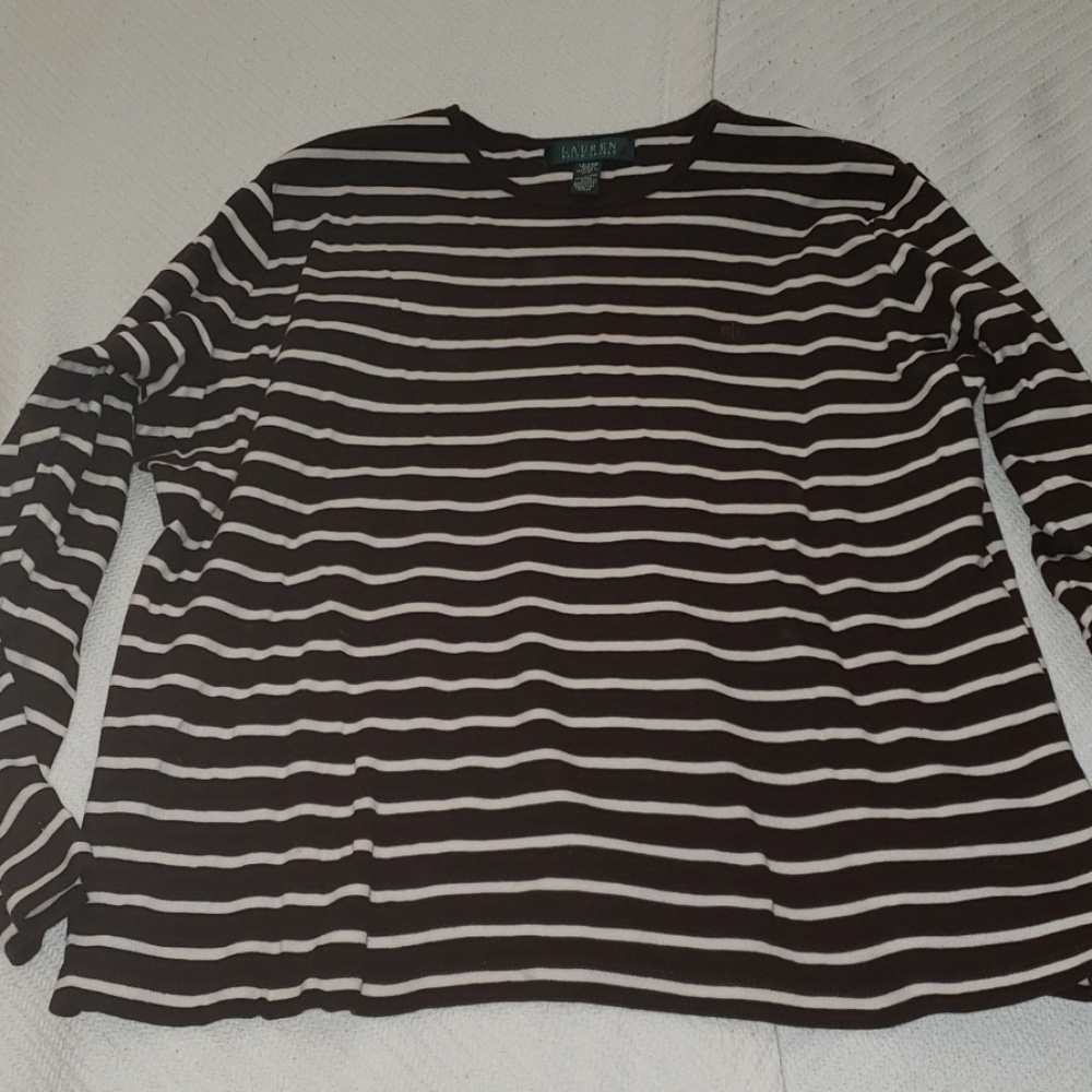 Ralph Lauren Brown & Cream Long Sleeve Top